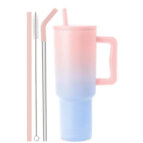 1200ml Tumbler Pink Blue With Steel Straw