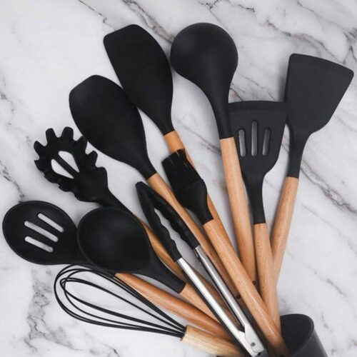 12 Pcs Silicon Spatula Set Black