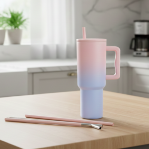 1200ml Tumbler Pink Blue With Steel Straw