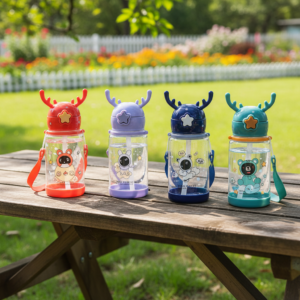 Cartoon Water Bottle With Straw