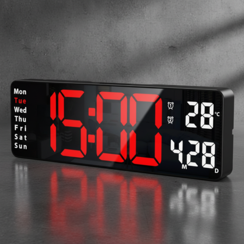 Digital Wall Clock Red White