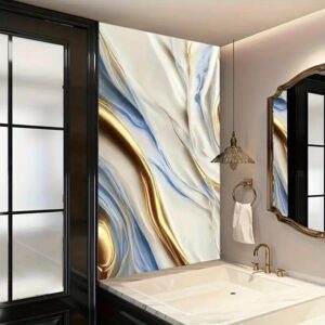 Sky Blue Golden Marble Foil Paper