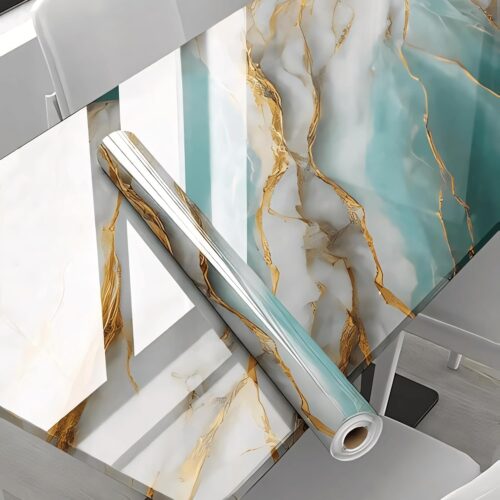 Blue Golden Marble Foil Paper