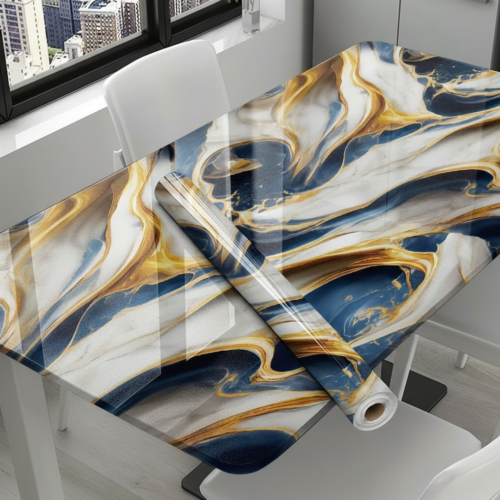 Dark Blue Golden Marble Foil Paper