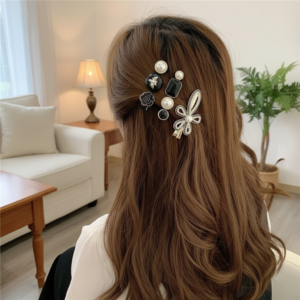 Pearl Hair Clips Black