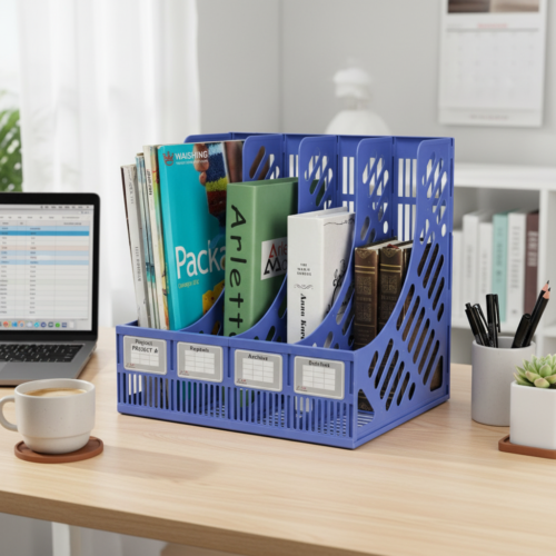 4-Tier Plastic File Rack Organizer